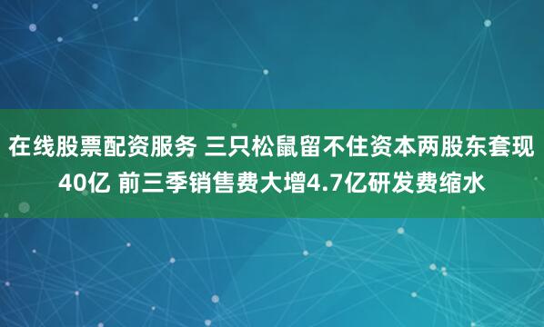 在线股票配资服务 三只松鼠留不住资本两股东套现40亿 前三季销售费大增4.7亿研发费缩水